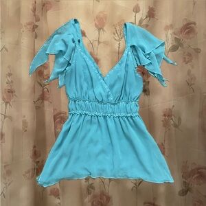 Blue Y2K fairy mermaid frilly blouse top size 8